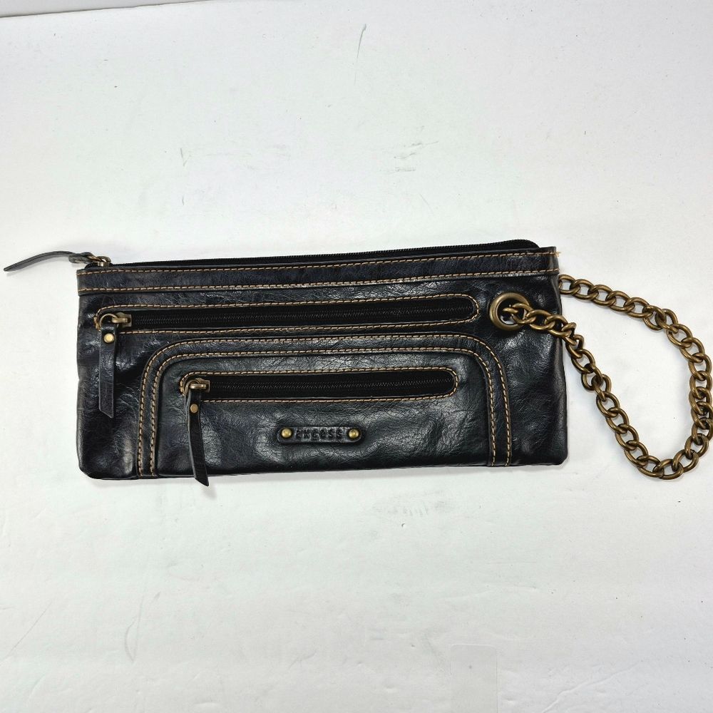 Vintage Axcess by Liz Claiborne Black Faux Leather Clutch Wristlet Y2k Grunge